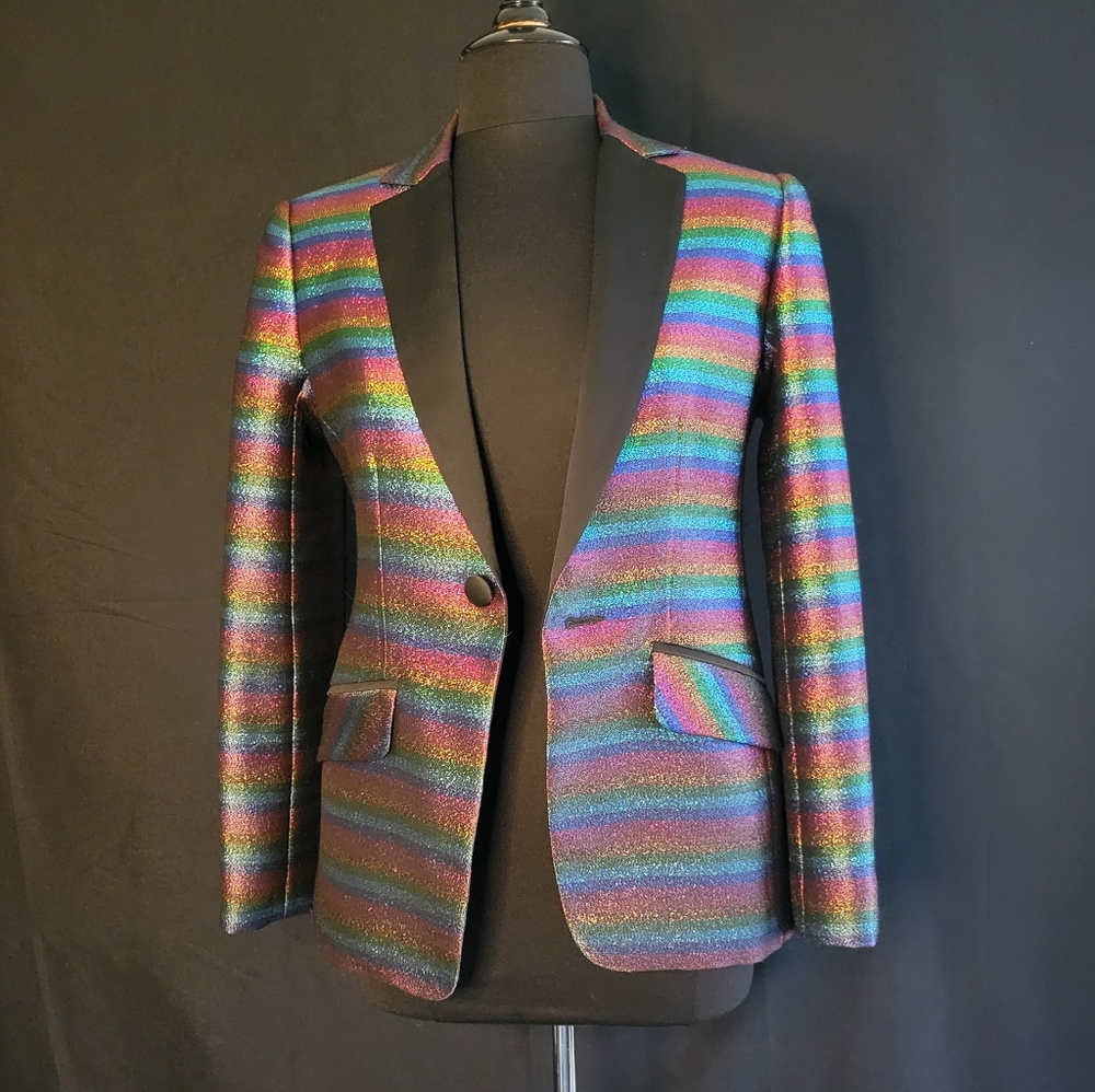 TRINA TURK Los Angeles Multi Color glitter stripe Blazer, single front button